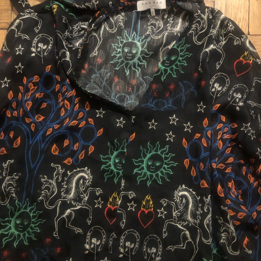 Sandro Black Camisole with Colorful Print